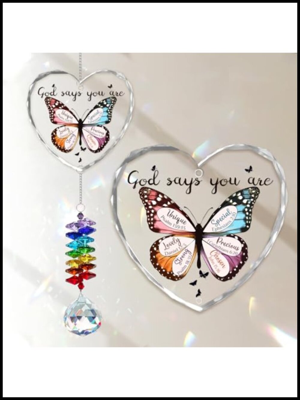 Stained Glass Butterfly Suncatcher Religious Window Hanging Christian Home